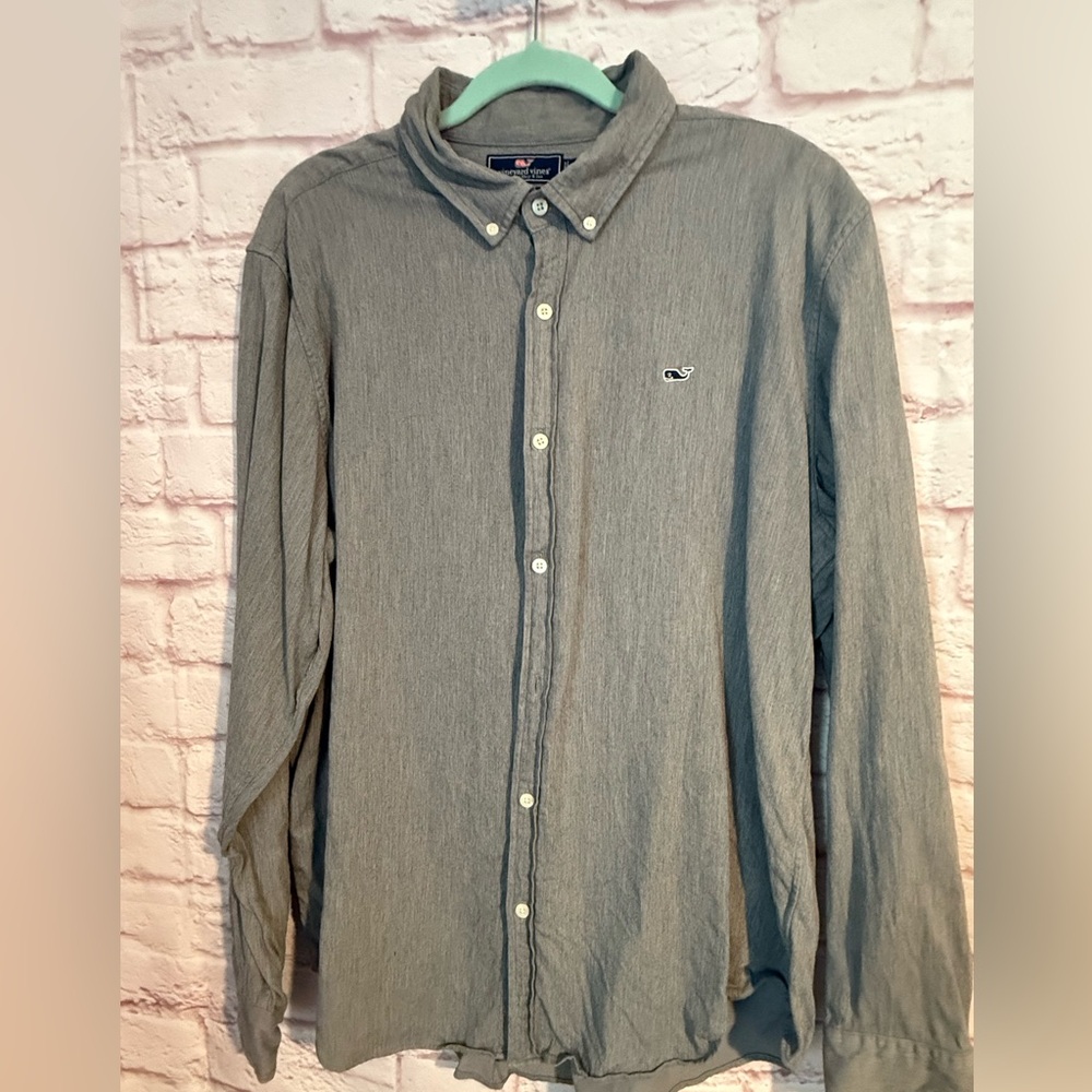 Vineyard Vines Grey Brushed Cotton Soft Slim Fit Whale Shirt